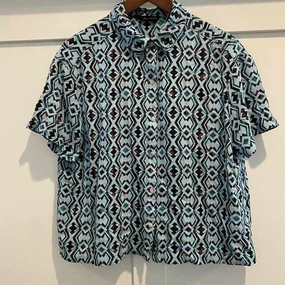 Jane +‎ Delancey Top Women’s Large Turquoise Blue Aztec Southwest Button Up - Picture 3 of 11